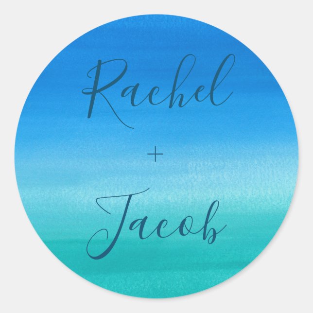 Sticker Rond Mariage Tropical Blue & Green Beach (Devant)