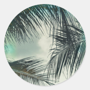Sticker Rond Mariage Tropical Glamour Vintage Sarcelle Palmier