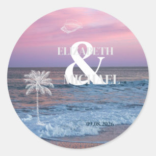 Sticker Rond Mariage Tropical sur la Plage Océane au Lever du S