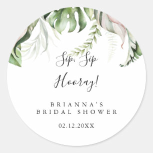 Sticker Rond Mariage Tropical Vert Or Sip Sip Hourra Enterremen