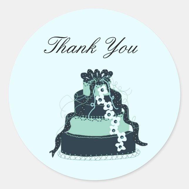Sticker Rond Mariage turquoise CakeThank You (Devant)