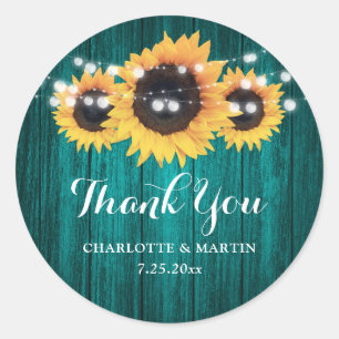 Sticker Rond Mariage Turquoise rustique de tournesol en bois Fa