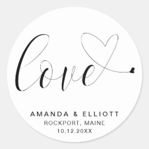 Sticker Rond Mariage Typographie Romantique Noir et Blanc
