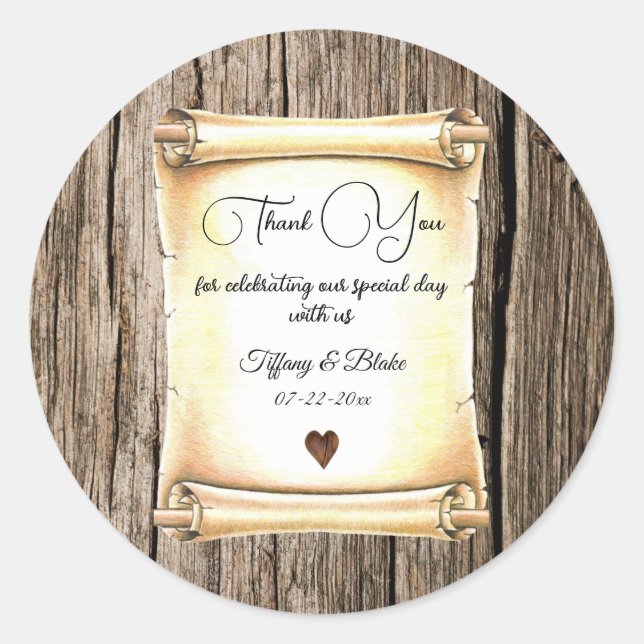 Sticker Rond Mariage unique de défilement et de plume (Devant)