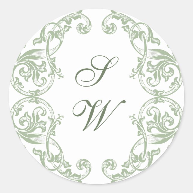 Sticker Rond Mariage vert à la sauge florale de la Renaissance (Devant)