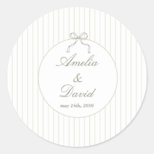 Sticker Rond Mariage vert à rayures minimaliste chic