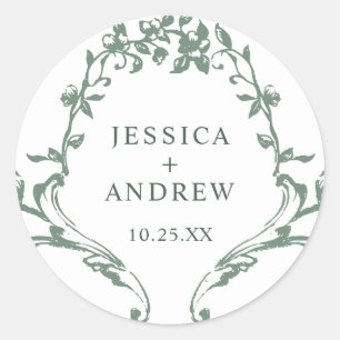 Sticker Rond Mariage vert de l'âge orné victorien Grace Floral