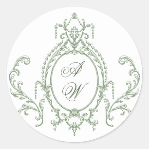 Sticker Rond Mariage vert de l'âge orné victorien Grace Floral