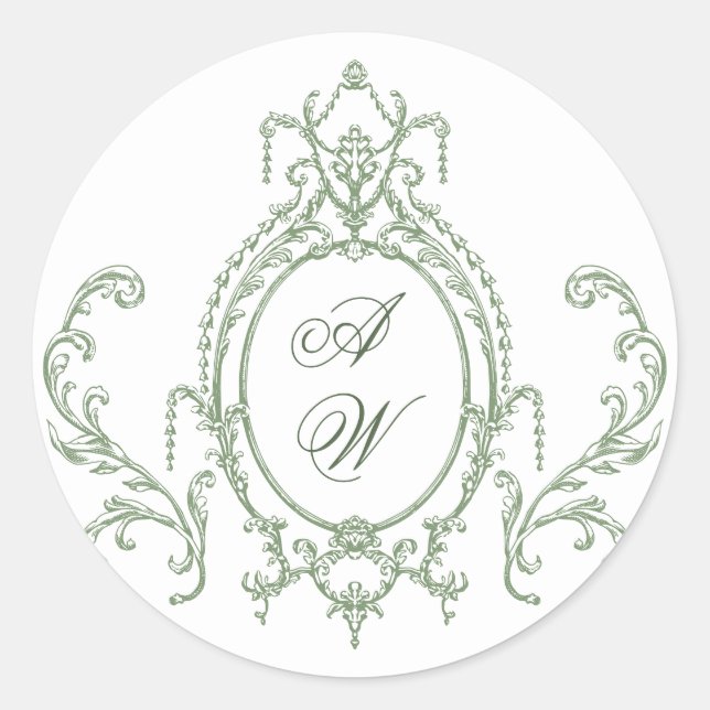 Sticker Rond Mariage vert de l'âge orné victorien Grace Floral (Devant)