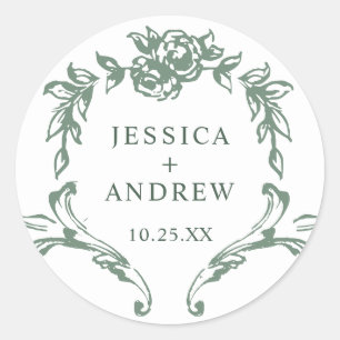 Sticker Rond Mariage vert de l'âge orné victorien Grace Floral