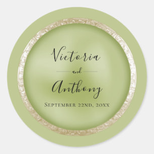 Sticker Rond Mariage Vert Elegant Or