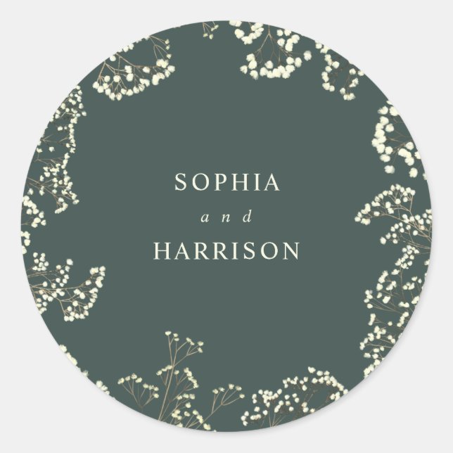 Sticker Rond Mariage vert Gypsophila serviettes (Devant)