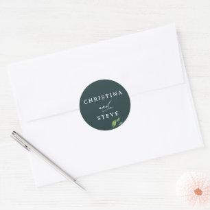 Sticker Rond Mariage Vert Minimaliste et Chic