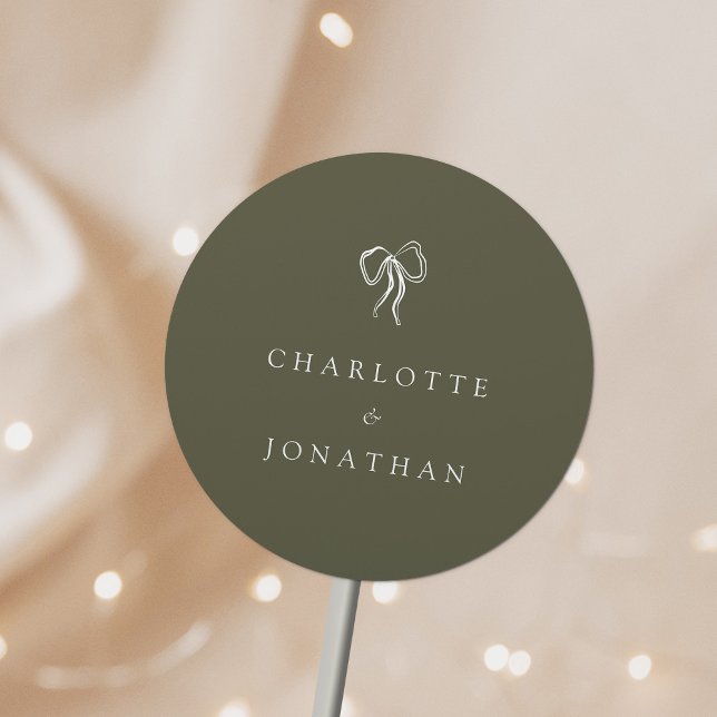 Sticker Rond Mariage vert olive élégant moderne (Créateur téléchargé)