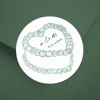 Mariage Vert Rétro Dessiné à la Main Gâteau Fantai