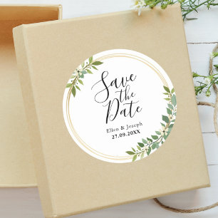 Sticker Rond Mariage Vert Rustique Fleur sauvage Enregistrer La