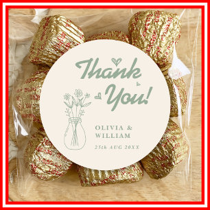 Sticker Rond Mariage Vert Sauge   Fleur Sauvage