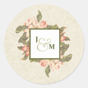 Sticker Rond Mariage vintage Apple Blossom   Initiales