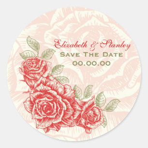 Sticker Rond Mariage vintage de roses rouges Enregistrer l'auto