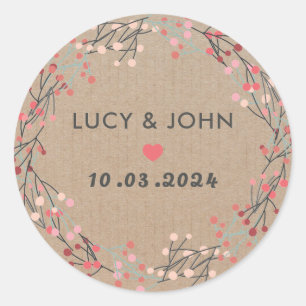 Sticker Rond Mariage vintage Floral Wreath Favor