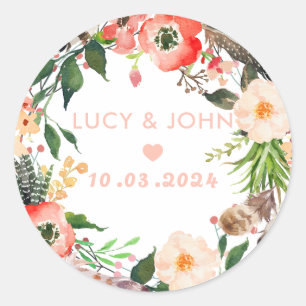 Sticker Rond Mariage vintage Floral Wreath Favor