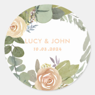 Sticker Rond Mariage vintage Floral Wreath Favor