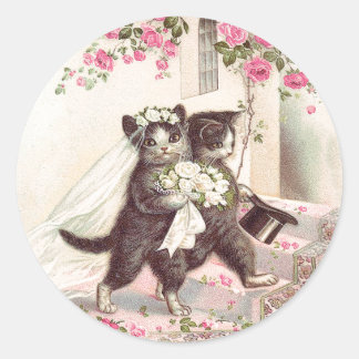 Sticker Rond Mariage Vintage Mariage Chats Mariée et Salle