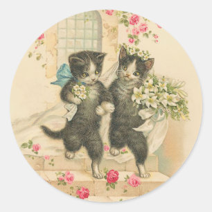 Sticker Rond Mariage vintage Mariage de chat