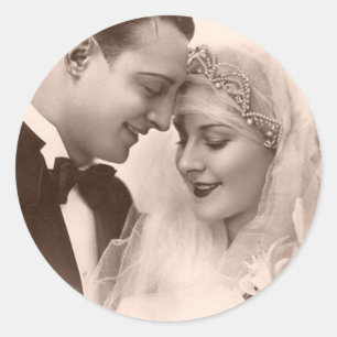 Sticker Rond Mariage vintage mariée et chambre