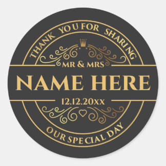 Sticker Rond Mariage Vintage noir et or personnalisé