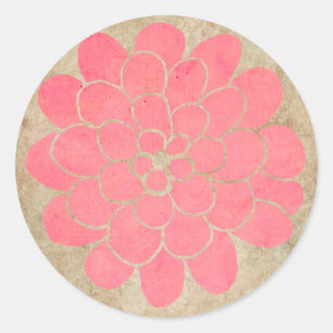 Sticker Rond Mariage vintage rose Dahlia