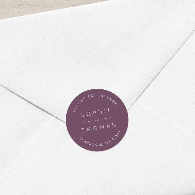 Sticker Rond Mariage violet foncé Adresse de retour (Créateur téléchargé)