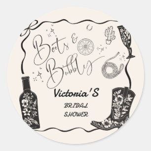 Sticker Rond Mariage Western Champagnisé Bottes et Bulles Enter