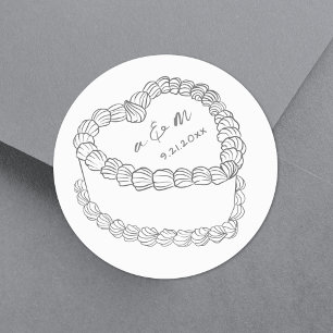 Sticker Rond Mariage Whimsical Gâteau Vintage tiré à la main