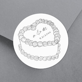 Sticker Rond Mariage Whimsical Gâteau Vintage tiré à la main