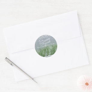 Sticker Rond Mariages d'hiver pins lac vert gris art