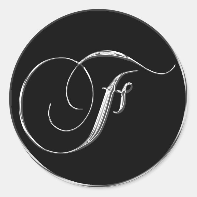Sticker Rond Mariages formels Noir Argent Monogramme F Sceau (Devant)