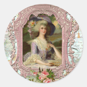 Sticker Rond Marie Antoinette dans le cadre rose