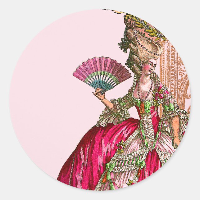 Sticker Rond Marie Antoinette en rose chaud (Devant)