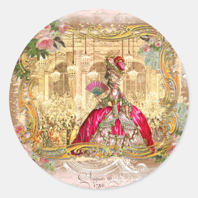 Sticker Rond Marie Antoinette fête en rose à Versailles (Devant)