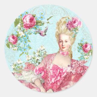 Sticker Rond Marie Antoinette,French,Paris,pink,roses,portrait