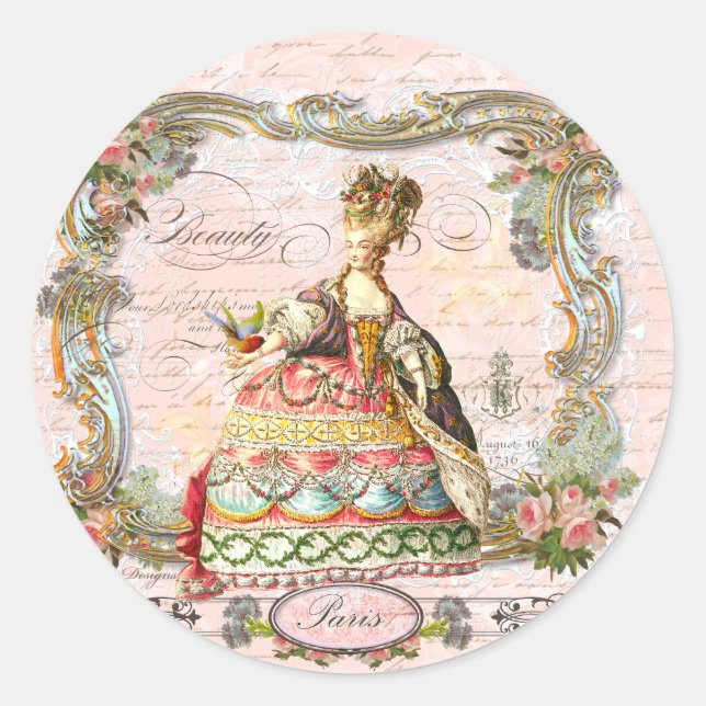 Sticker Rond Marie Antoinette Paris Rose (Devant)