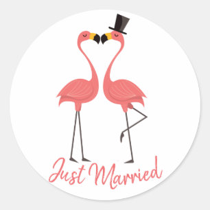Sticker Rond Marié Flamant rose rose Tropical Beach Mariage