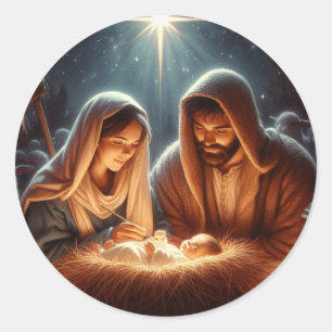 Sticker Rond Marie Joseph et bébé Jésus