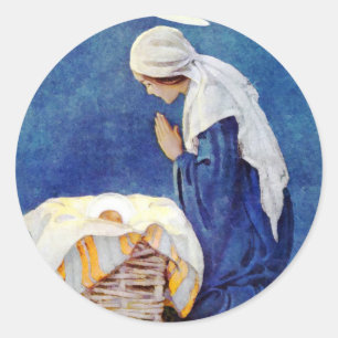 Sticker Rond Marie Priant Et Bébé Jésus
