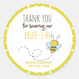 Sticker Rond Mariée 2 BEE Mignonne Jaune à pois Blanc Mariage E