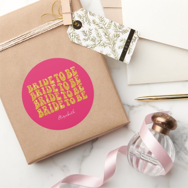 Sticker Rond Mariée à être Gold Parties scintillant Texte avec  (Cadeaux)