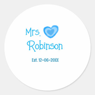 Sticker Rond Mariée à être Mme ajouter nom date coeur bleu wate