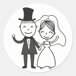 Sticker Rond Mariée de dessin et de la chambre juste marié Mari