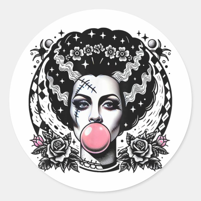 Sticker Rond Mariée De Frankenstein Monstre Bubble Gum Hallowee (Devant)